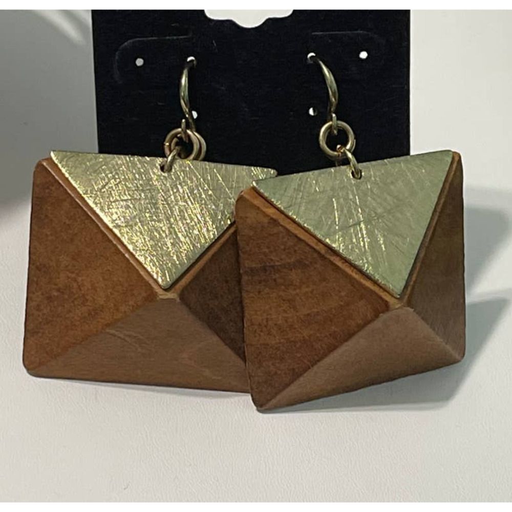 Women's Taramanda Wooden‎ Boho Festival Statement Dangle Earrings Brown Gold